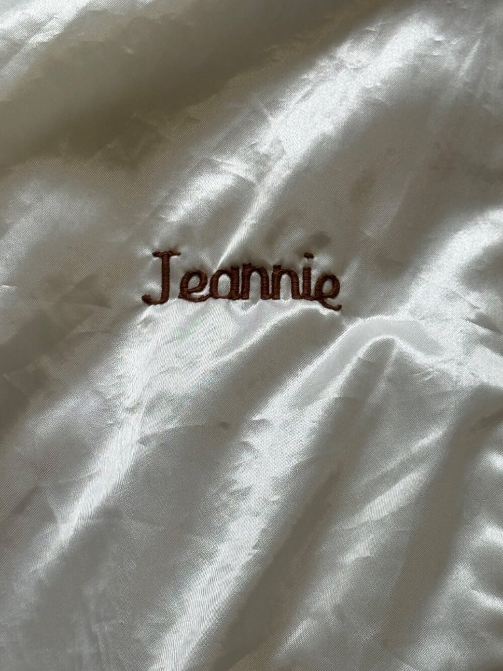 Vintage White Satin Moose Lodge Varsity Jacket Jeannie Embroidery Full Zip Large - Picture 4 of 12